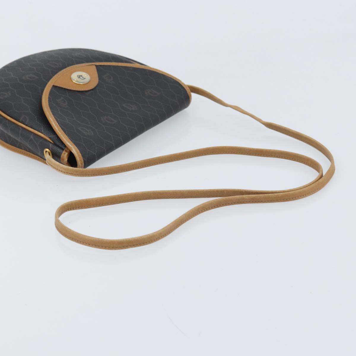 Christian Dior Honeycomb Canvas Shoulder Bag PVC Black Gold Auth BA11669