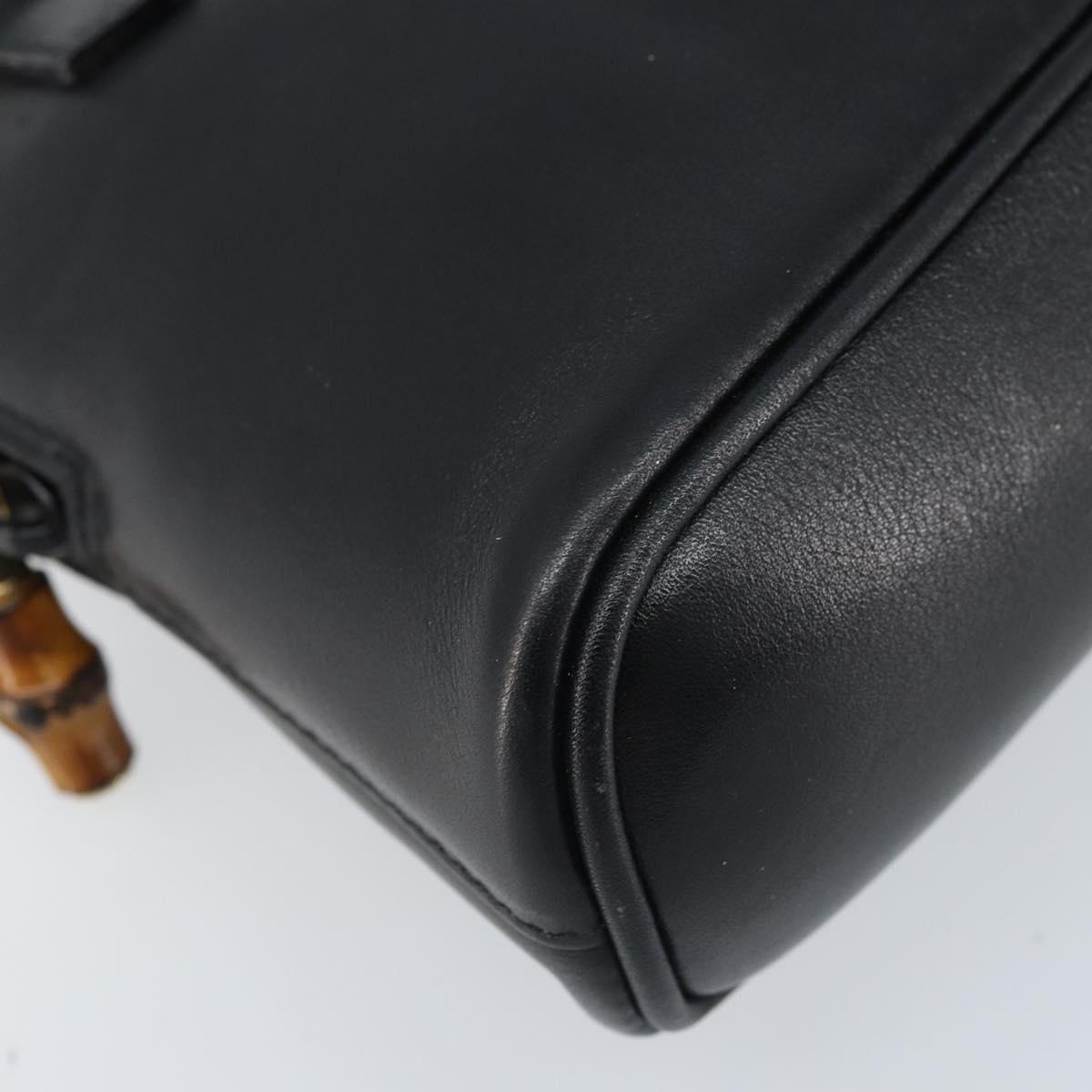GUCCI Bamboo Hand Bag Leather 2way Black Gold 007 2865 0231 Auth BA11694