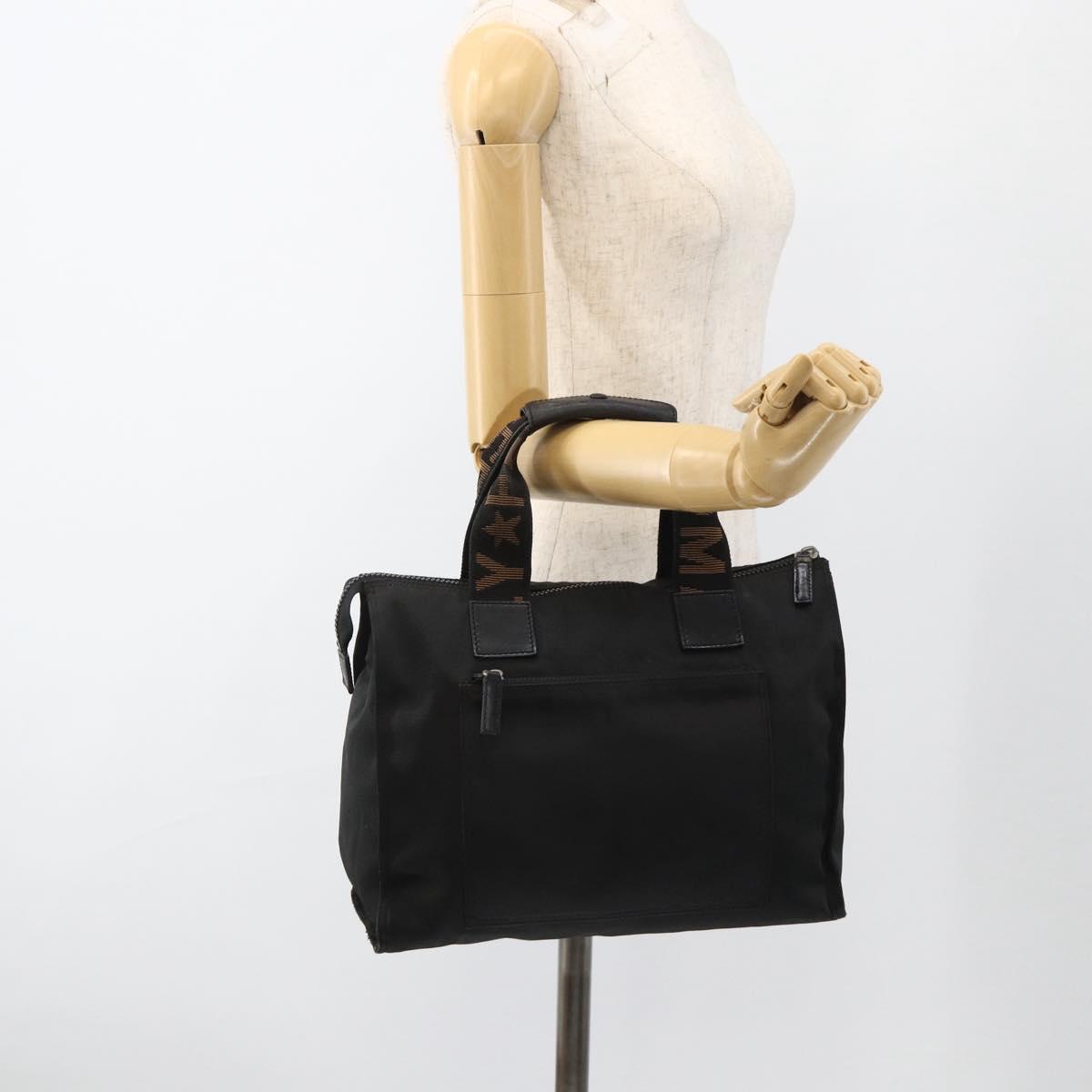 FENDI Hand Bag Canvas Black Silver Auth BA11699
