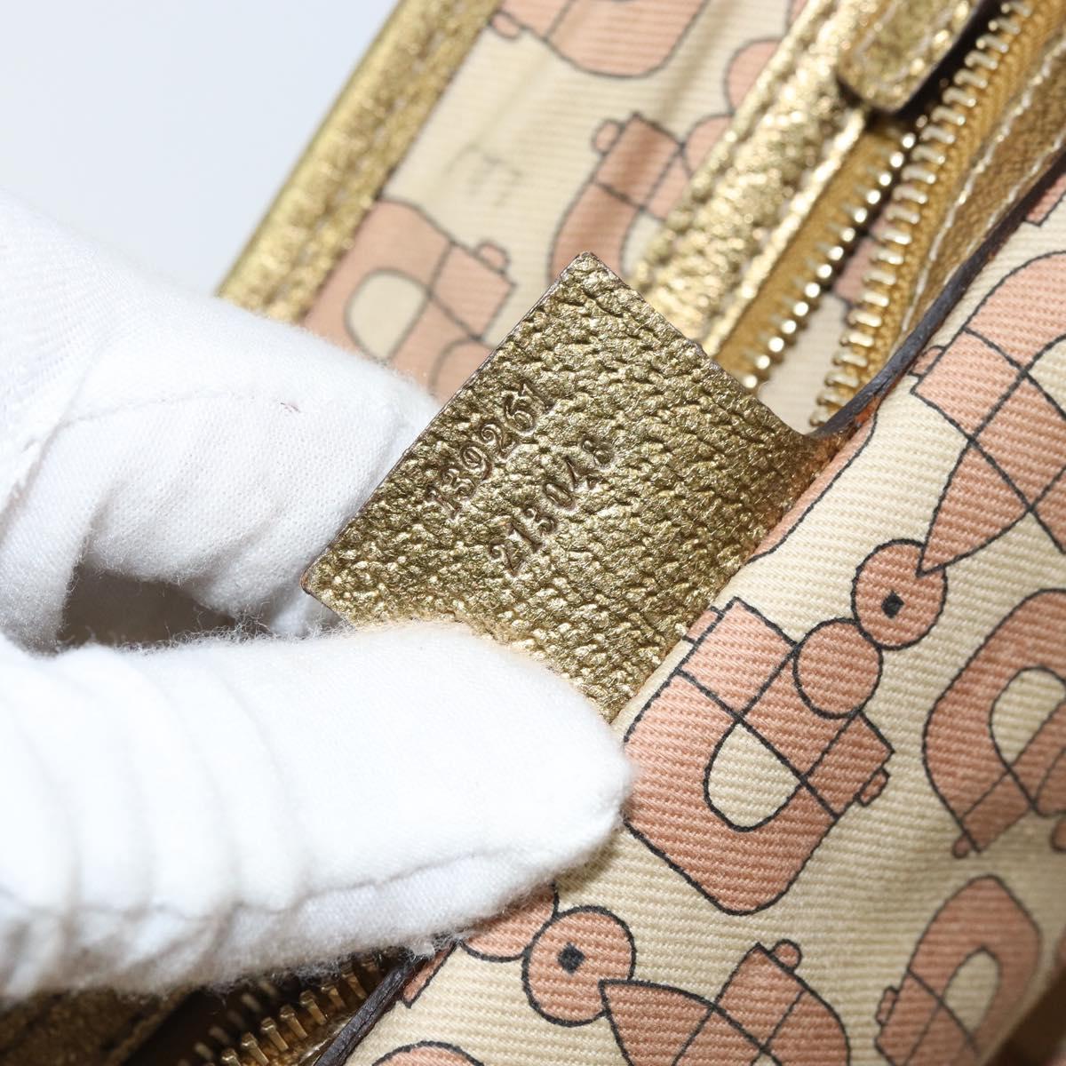 GUCCI GG Canvas Sherry Line Hand Bag Beige Gold 139261 Auth BA11705