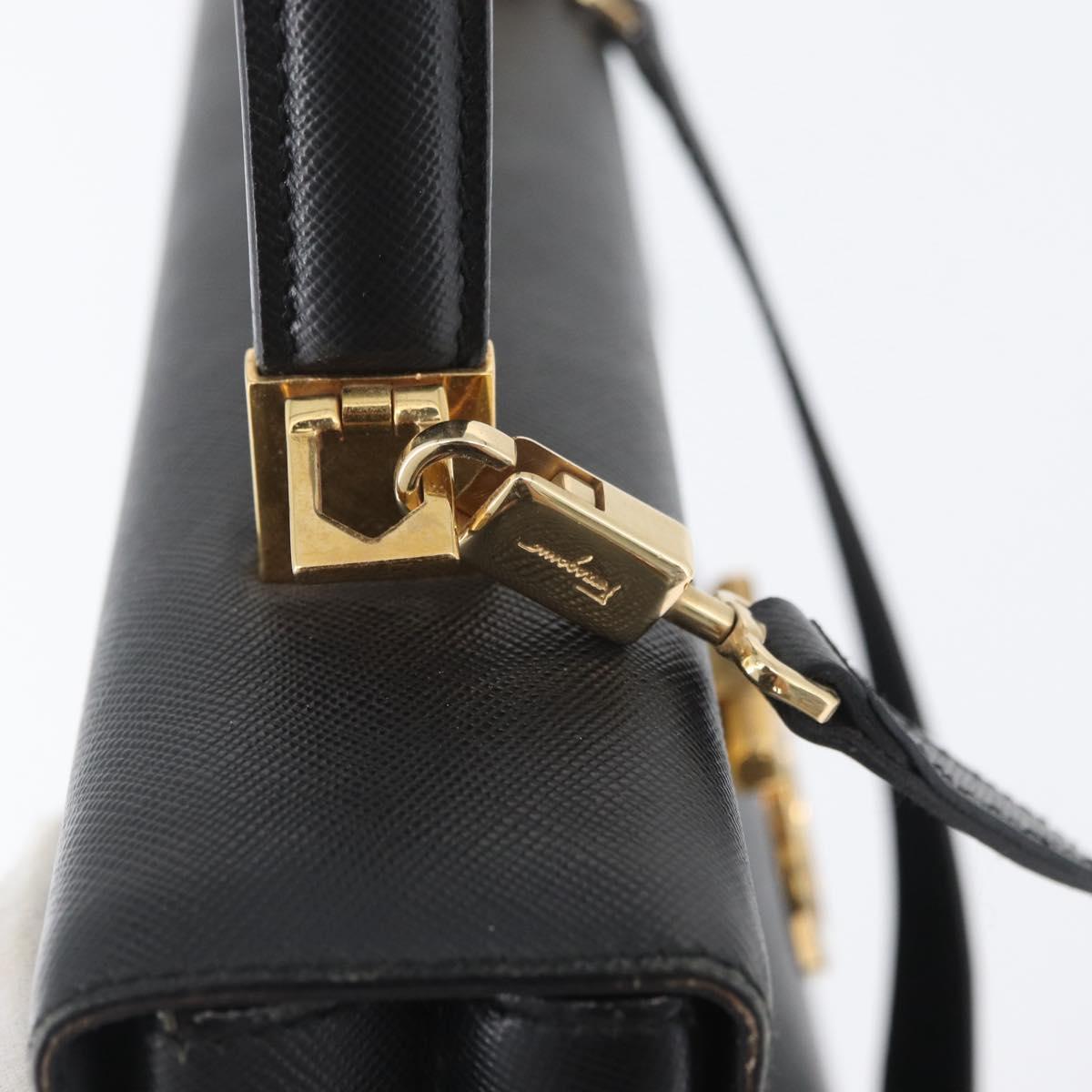 Salvatore Ferragamo Gancini Hand Bag Leather 2way Black Gold Auth BA11707