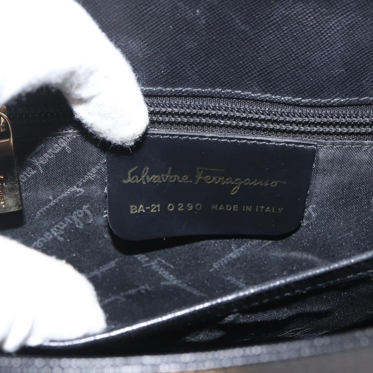 Salvatore Ferragamo Gancini Hand Bag Leather 2way Black Gold Auth BA11707