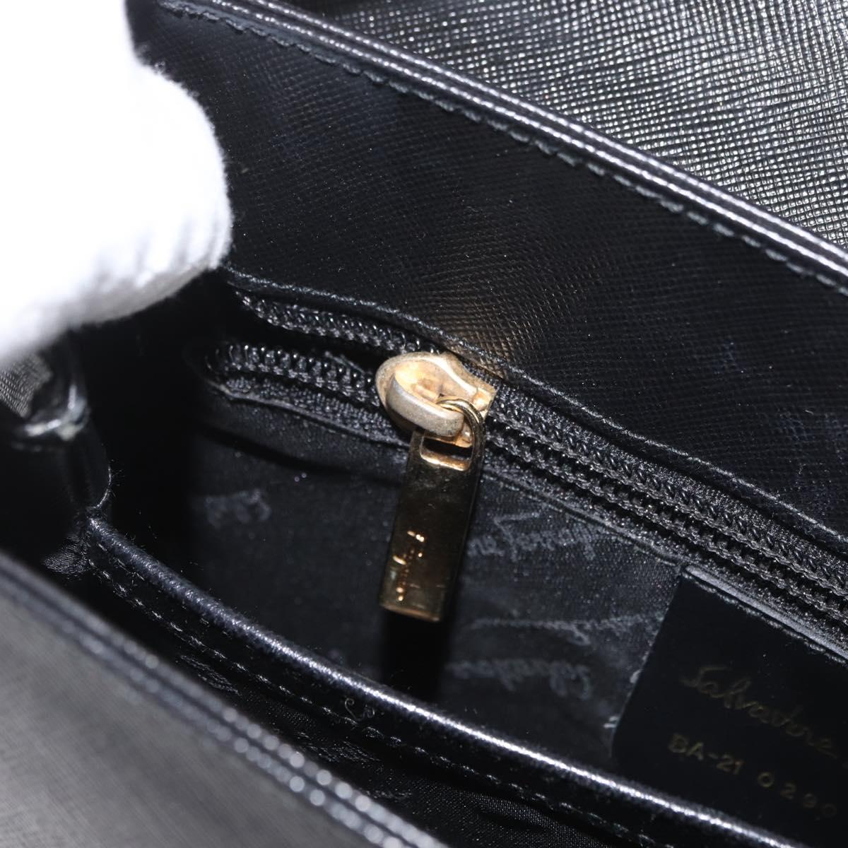 Salvatore Ferragamo Gancini Hand Bag Leather 2way Black Gold Auth BA11707