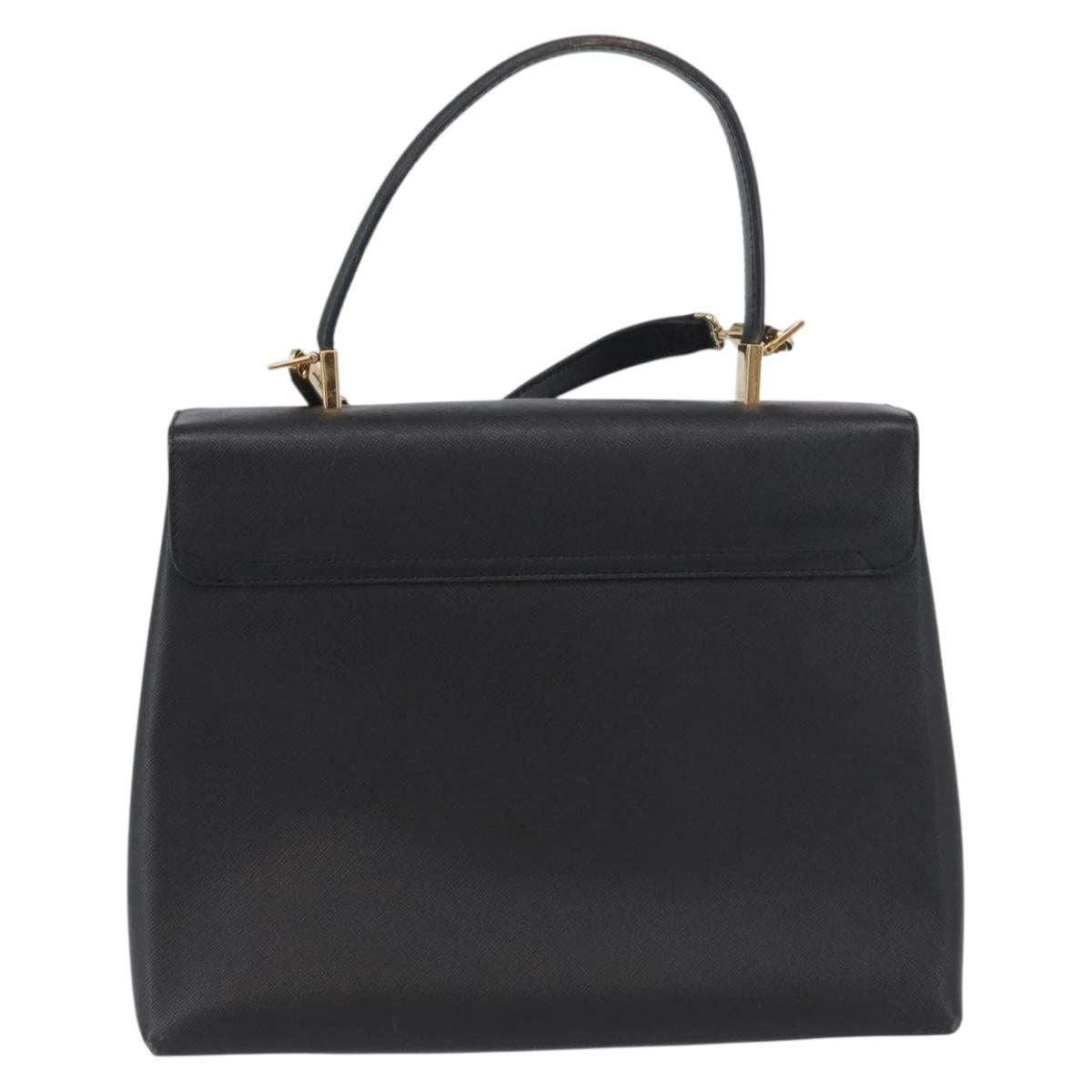 Salvatore Ferragamo Gancini Hand Bag Leather 2way Black Gold Auth BA11707