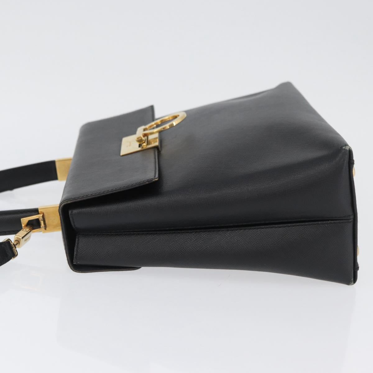Salvatore Ferragamo Gancini Hand Bag Leather 2way Black Gold Auth BA11707