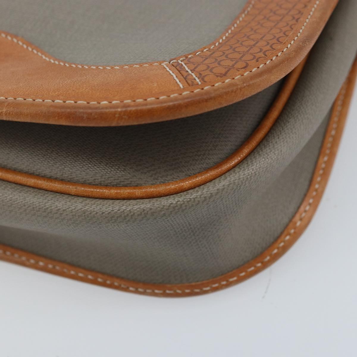Christian Dior Shoulder Bag PVC Leather Gray Gold Auth BA11708