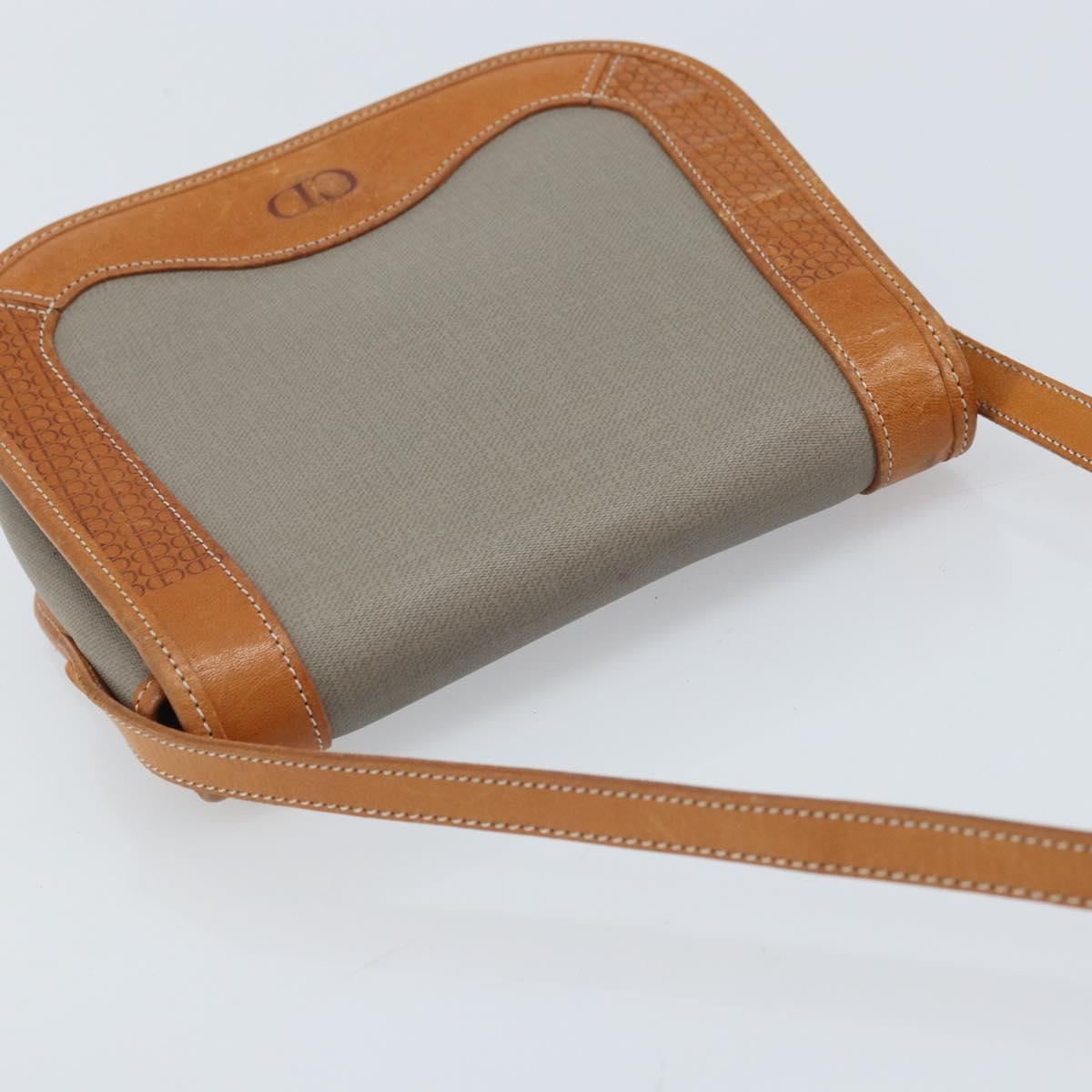 Christian Dior Shoulder Bag PVC Leather Gray Gold Auth BA11708
