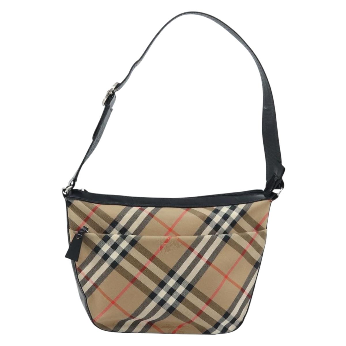 Burberrys Nova Check Shoulder Bag Canvas Beige Silver Auth BA11709