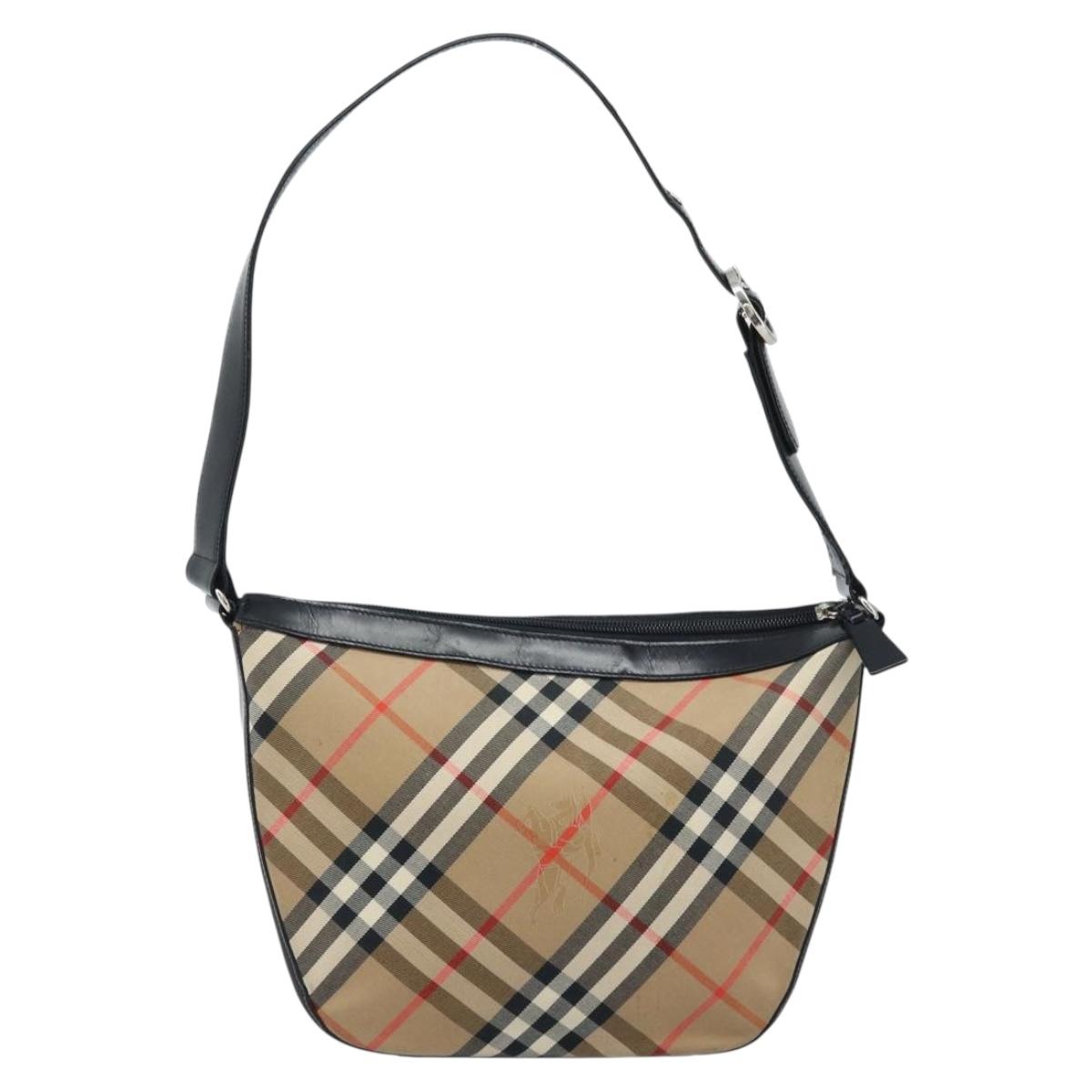 Burberrys Nova Check Shoulder Bag Canvas Beige Silver Auth BA11709