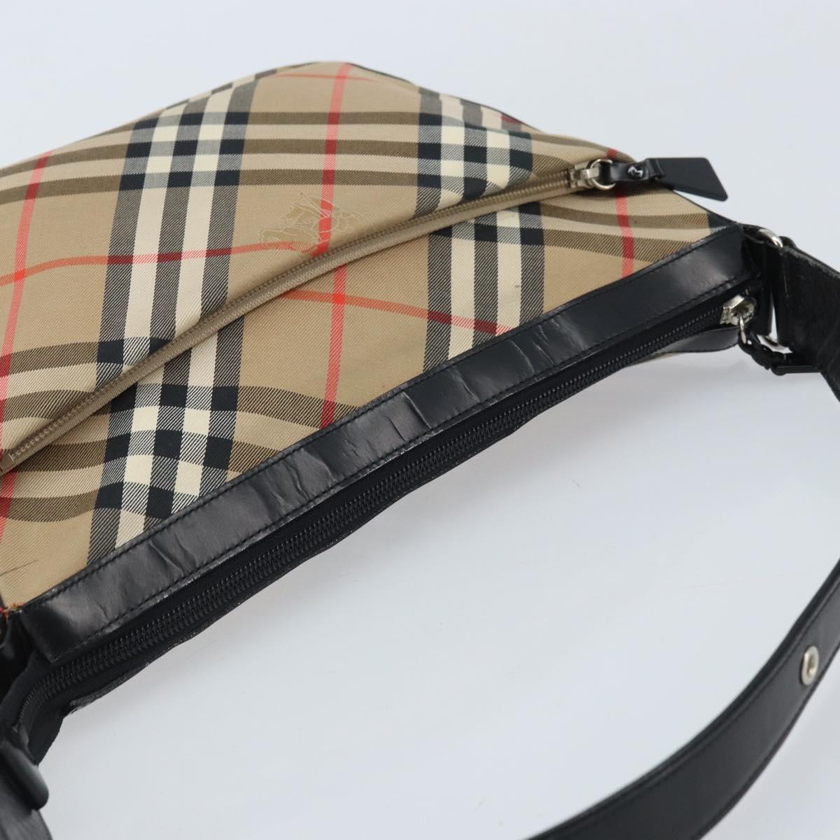 Burberrys Nova Check Shoulder Bag Canvas Beige Silver Auth BA11709