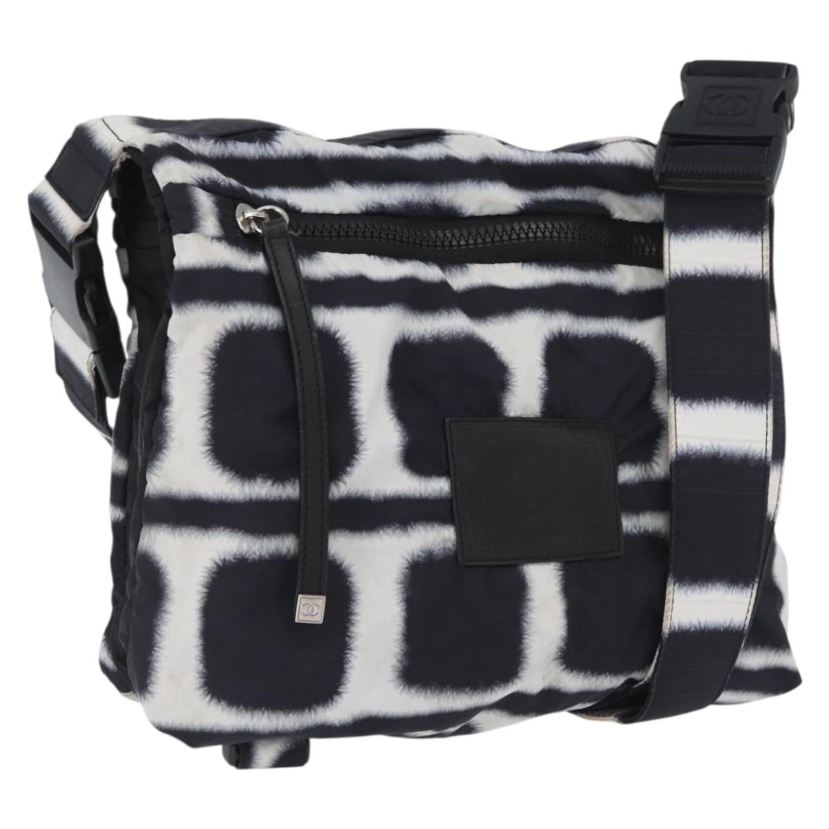 CHANEL Shoulder Bag Nylon Black White Silver CC Auth BA11713A