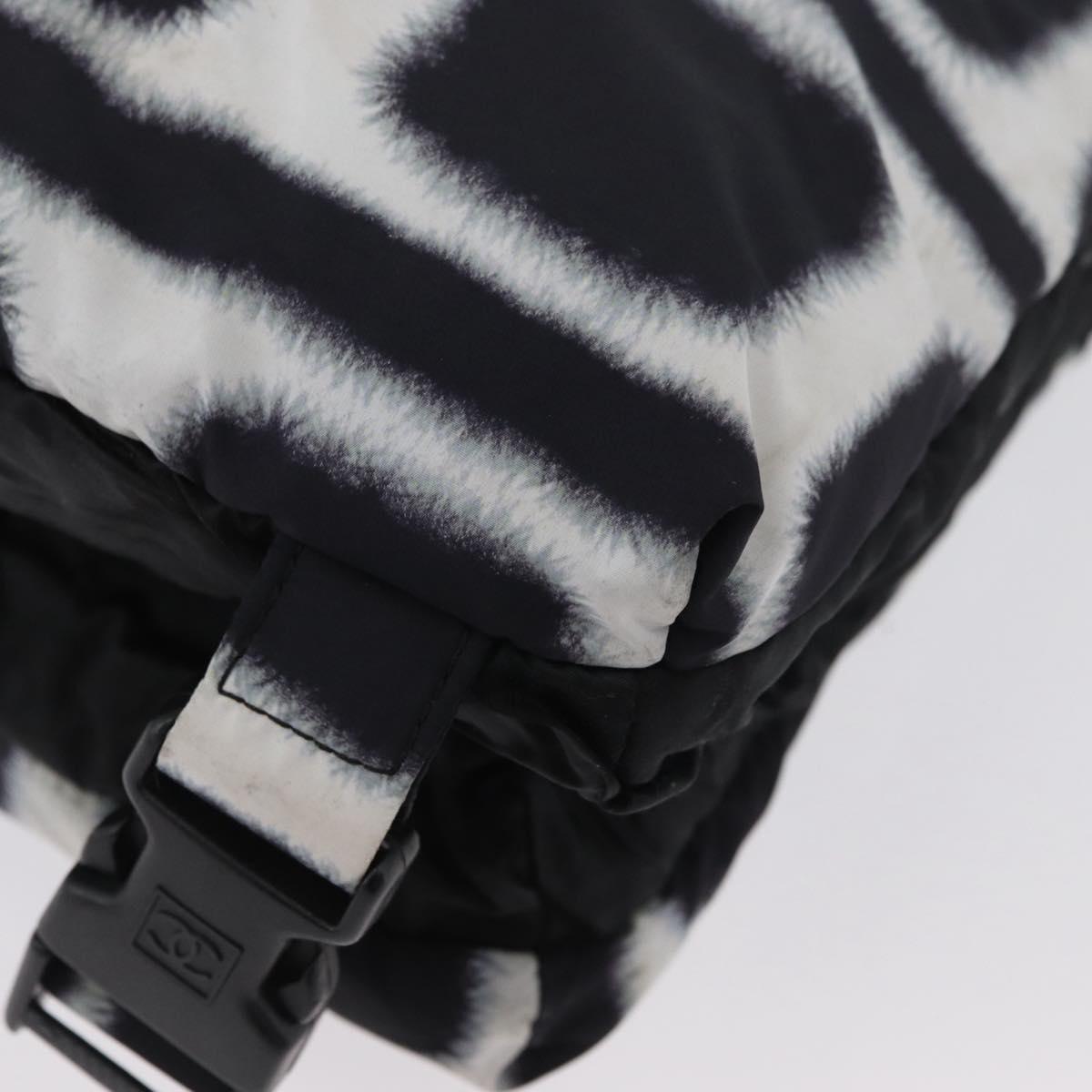 CHANEL Shoulder Bag Nylon Black White Silver CC Auth BA11713A
