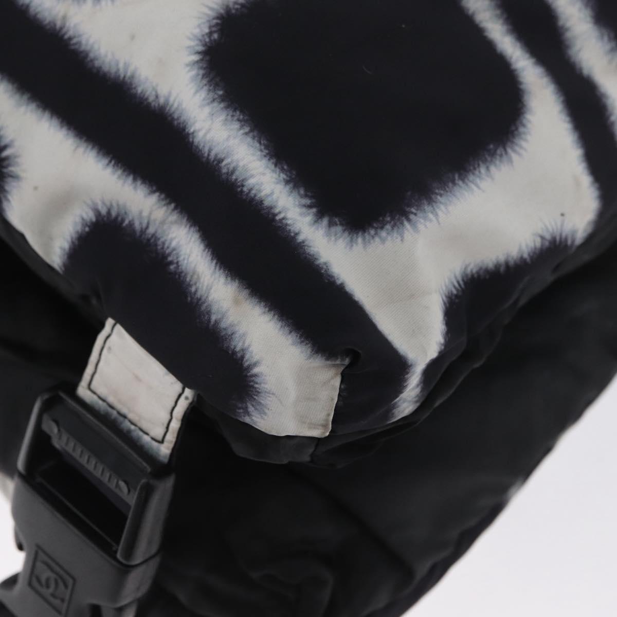 CHANEL Shoulder Bag Nylon Black White Silver CC Auth BA11713A