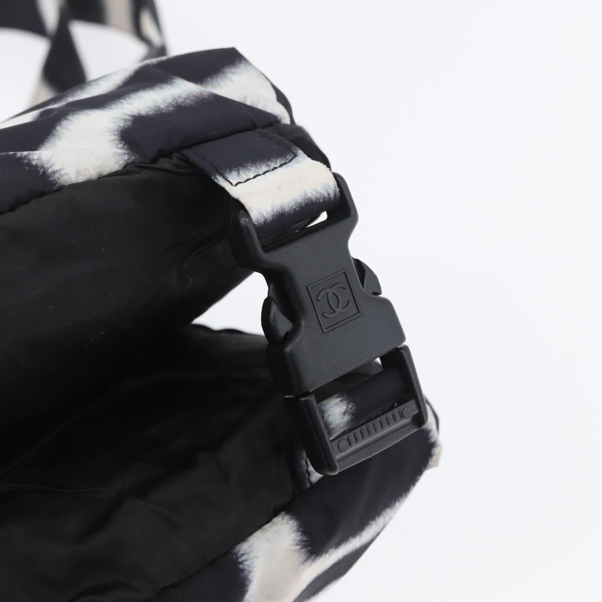 CHANEL Shoulder Bag Nylon Black White Silver CC Auth BA11713A