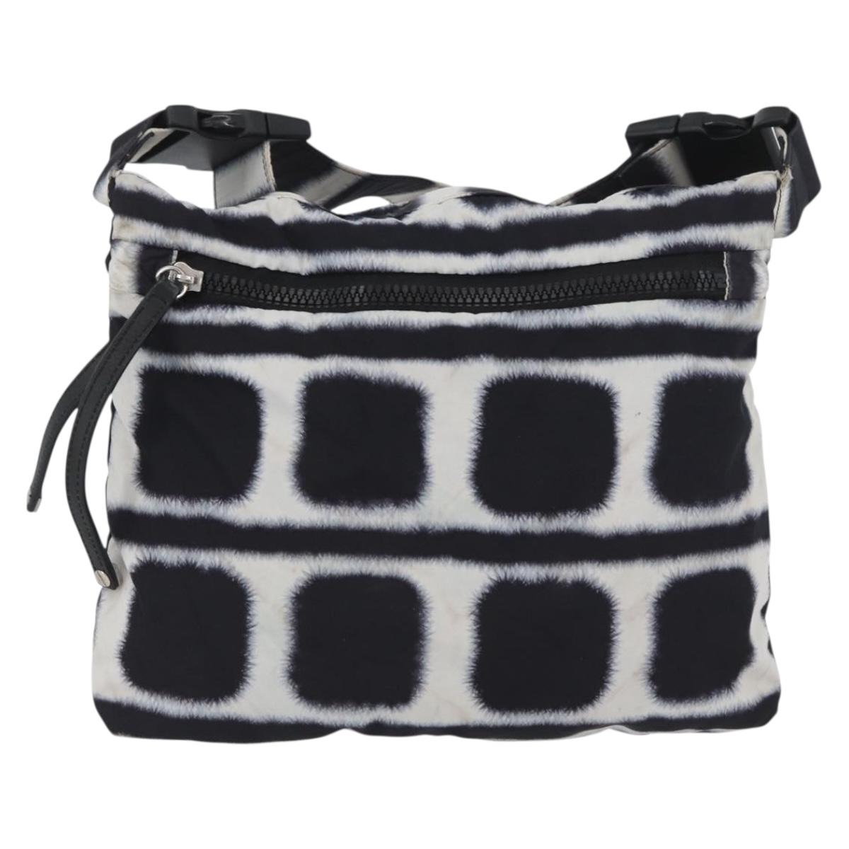 CHANEL Shoulder Bag Nylon Black White Silver CC Auth BA11713A