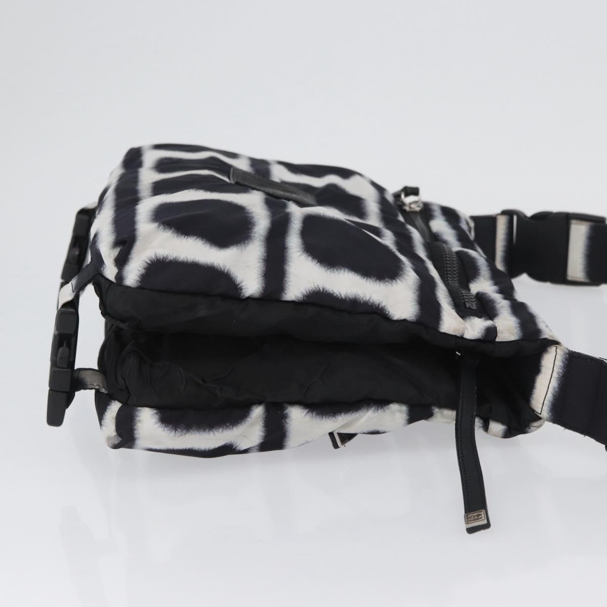 CHANEL Shoulder Bag Nylon Black White Silver CC Auth BA11713A