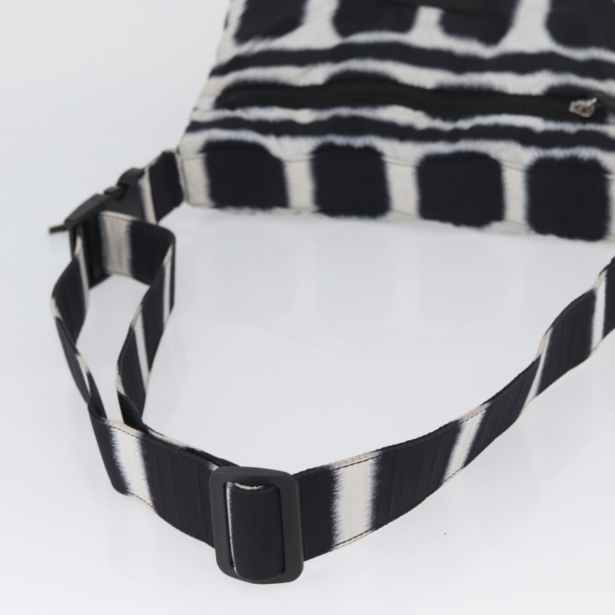 CHANEL Shoulder Bag Nylon Black White Silver CC Auth BA11713A