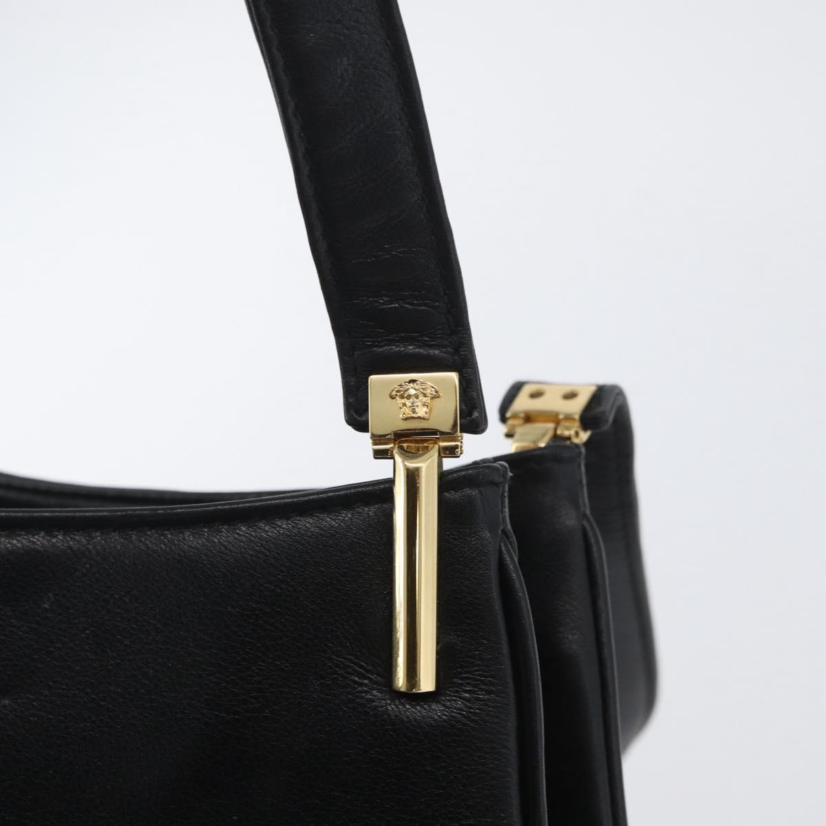 Gianni Versace Shoulder Bag Leather Black Gold Auth BA11726
