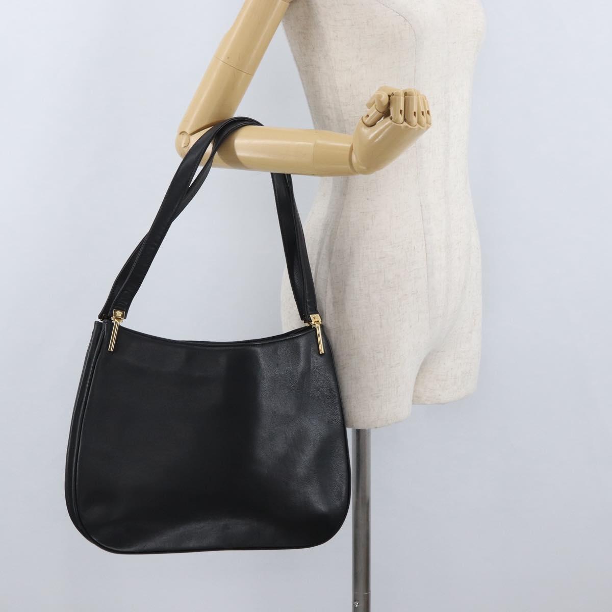 Gianni Versace Shoulder Bag Leather Black Gold Auth BA11726
