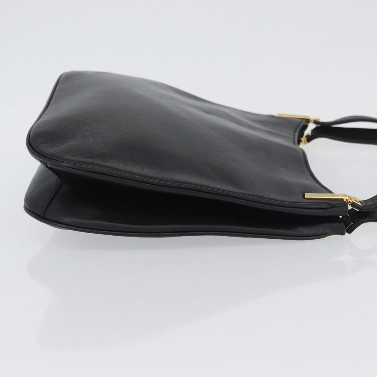 Gianni Versace Shoulder Bag Leather Black Gold Auth BA11726