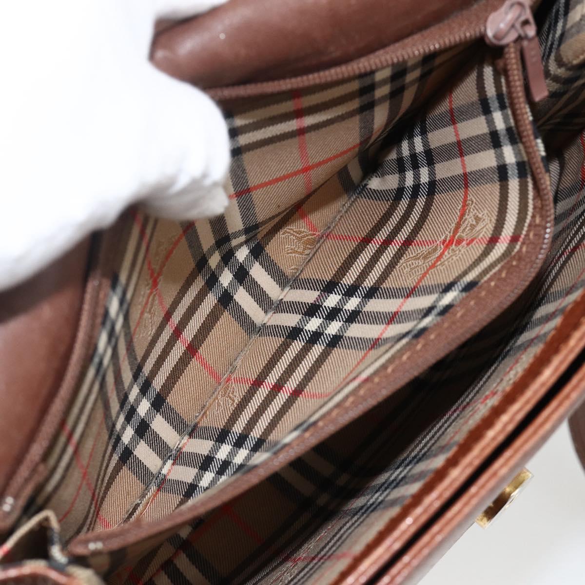 Burberrys Shoulder Bag Leather Brown Gold Auth BA11727