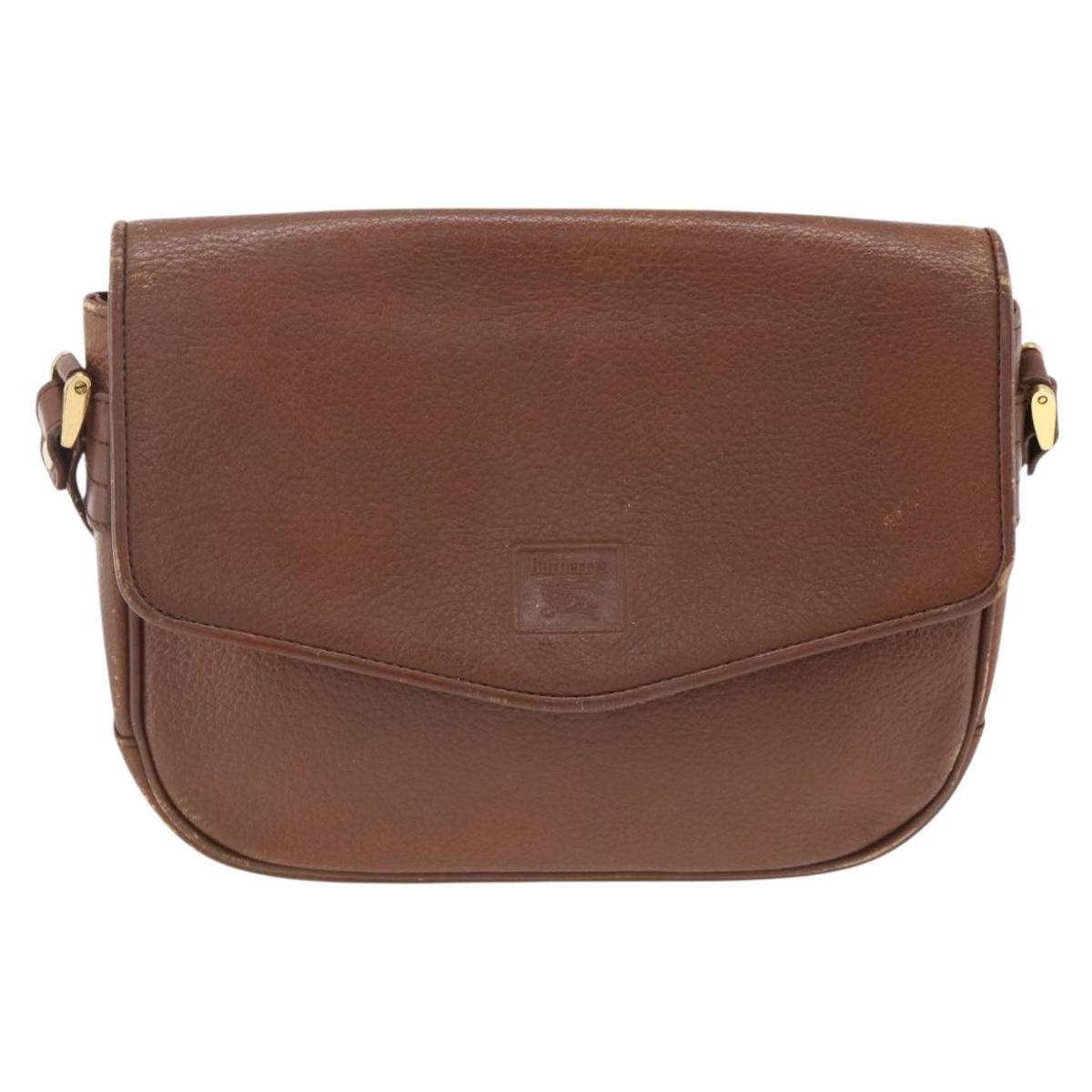 Burberrys Shoulder Bag Leather Brown Gold Auth BA11727