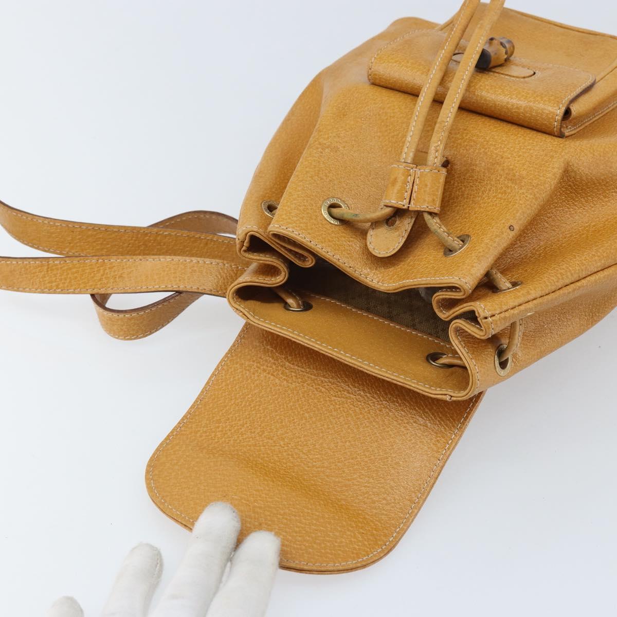 GUCCI Bamboo Backpack Leather Beige Gold 003 2058 0030 Auth BA11729
