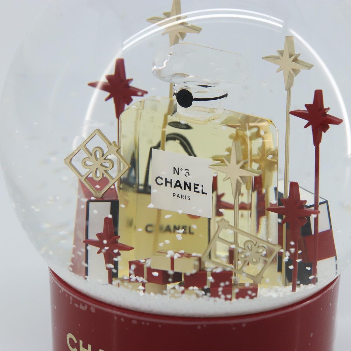 CHANEL Snow Globe Glass Red CC Auth BA11733