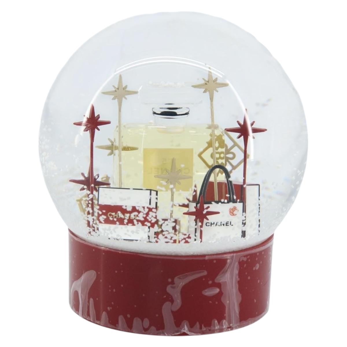 CHANEL Snow Globe Glass Red CC Auth BA11733