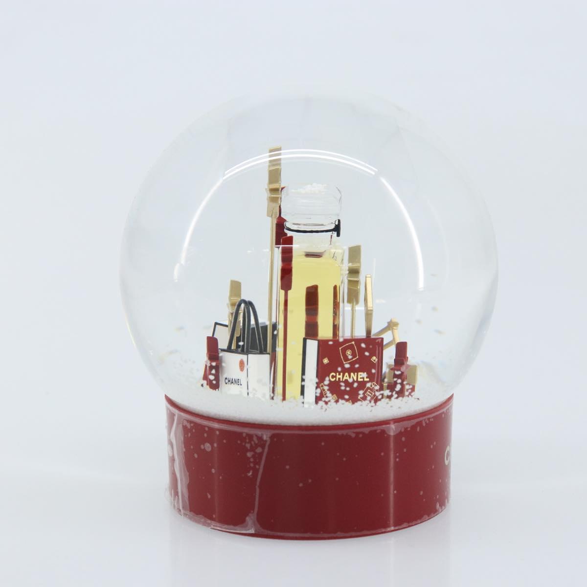 CHANEL Snow Globe Glass Red CC Auth BA11733