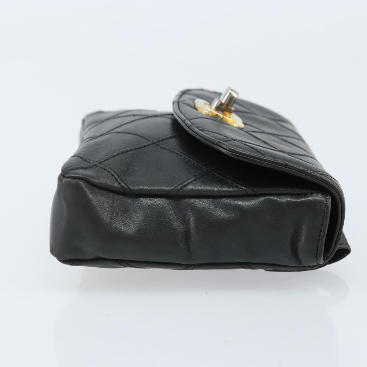 CHANEL Bicolore Belt Bag Lamb Skin Black Gold CC Auth BA11734A