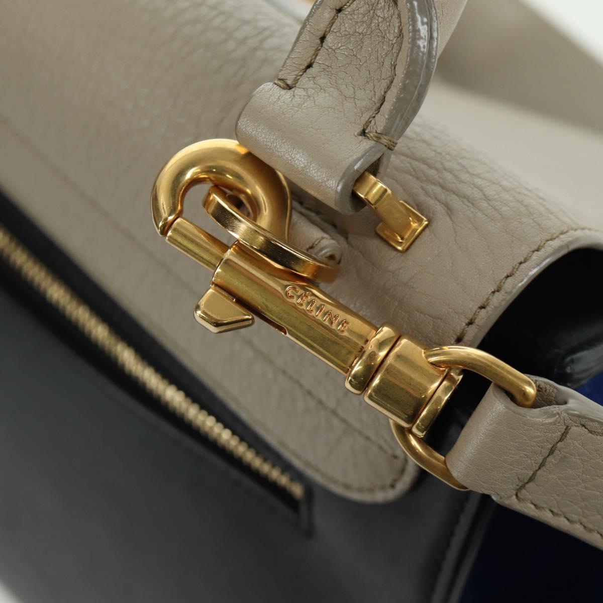 CELINE Trapeze Hand Bag Leather 2way Blue Silver Auth BA11737A