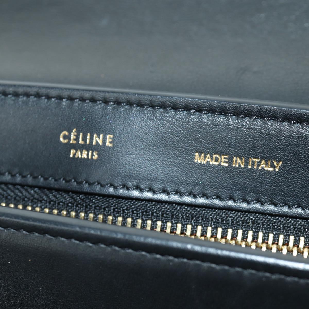 CELINE Trapeze Hand Bag Leather 2way Blue Silver Auth BA11737A