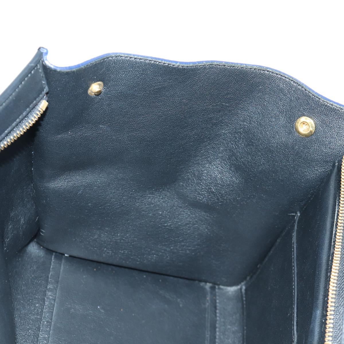CELINE Trapeze Hand Bag Leather 2way Blue Silver Auth BA11737A