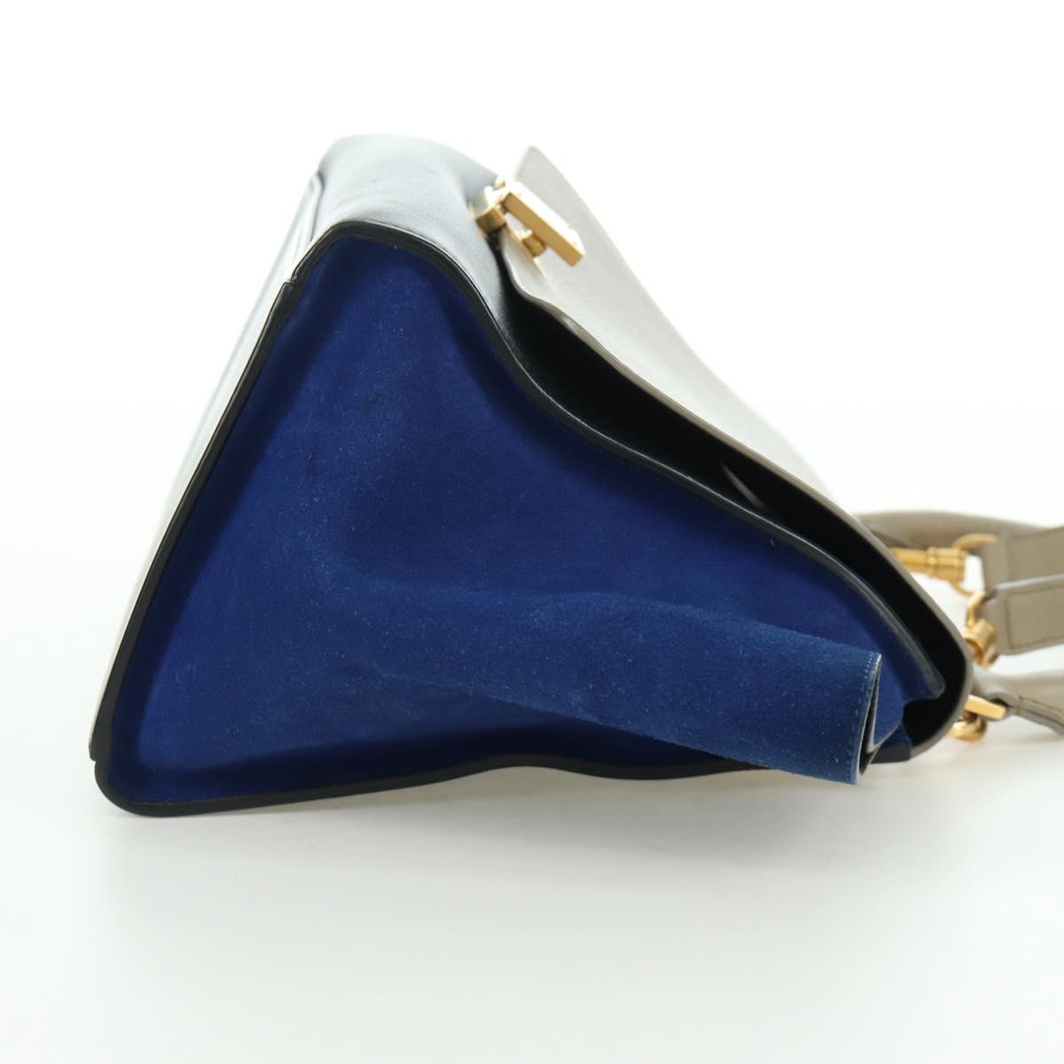CELINE Trapeze Hand Bag Leather 2way Blue Silver Auth BA11737A