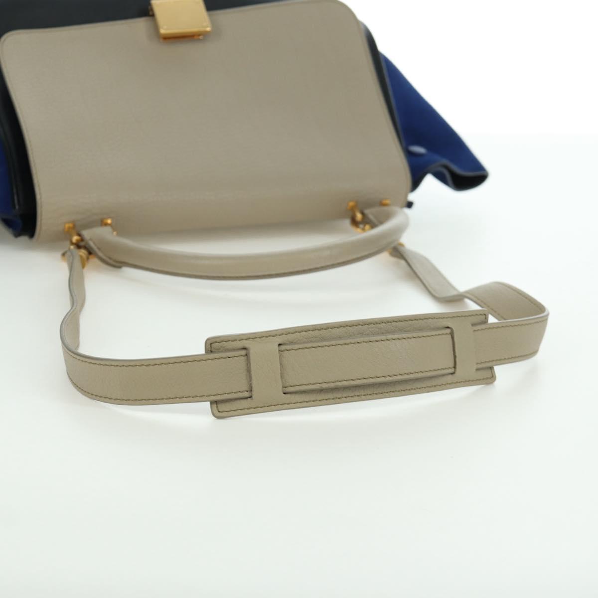 CELINE Trapeze Hand Bag Leather 2way Blue Silver Auth BA11737A