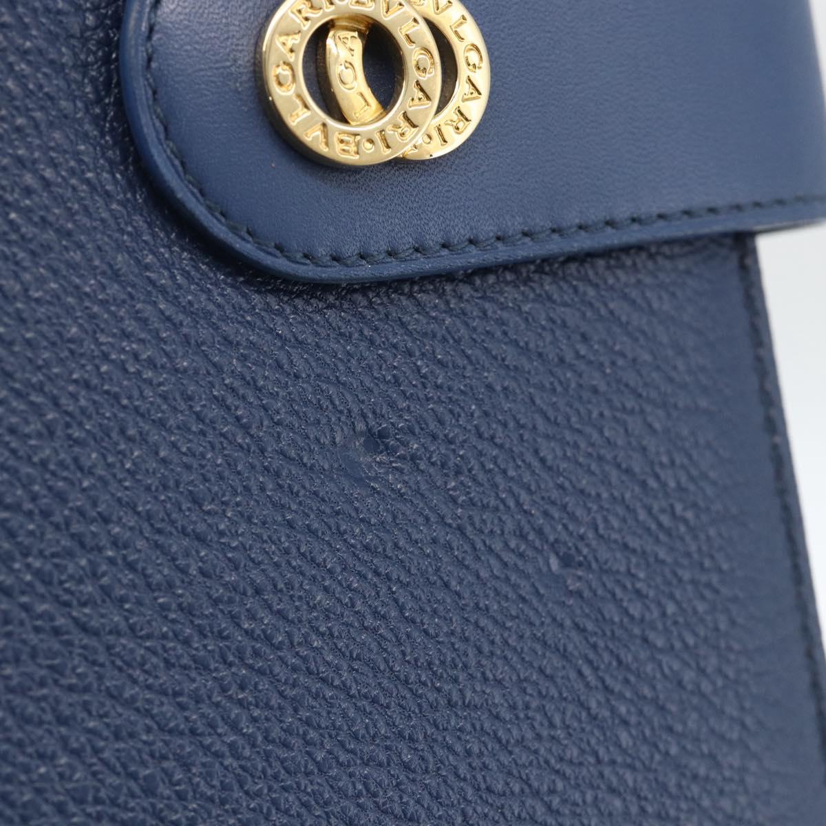 BVLGARI Day Planner Cover Leather Blue Gold Auth BA11739A