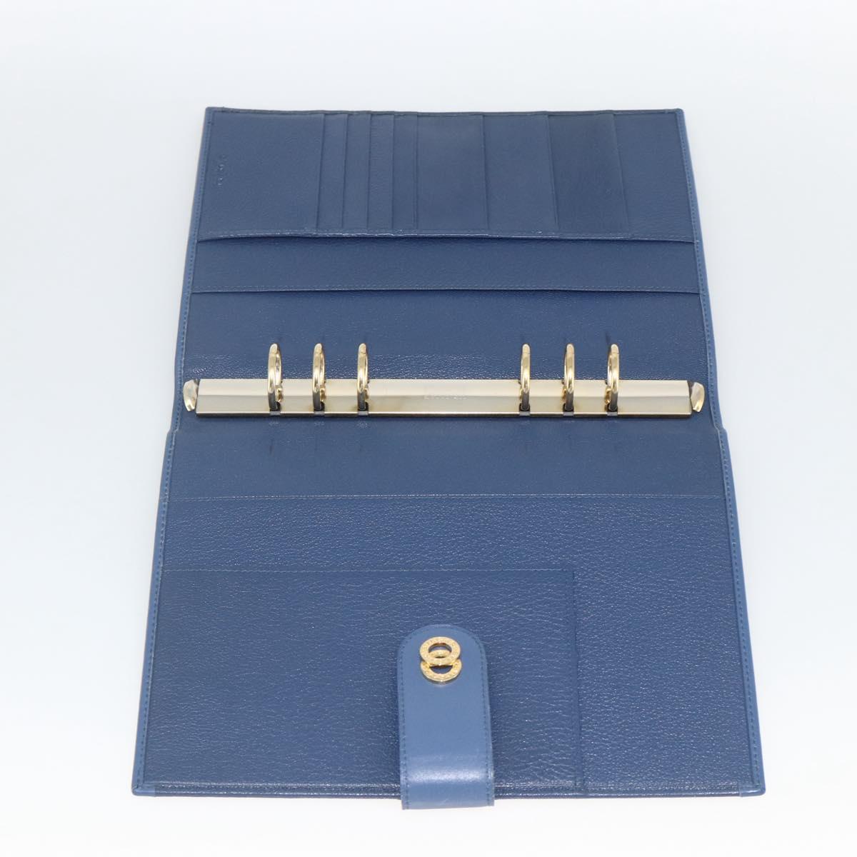 BVLGARI Day Planner Cover Leather Blue Gold Auth BA11739A