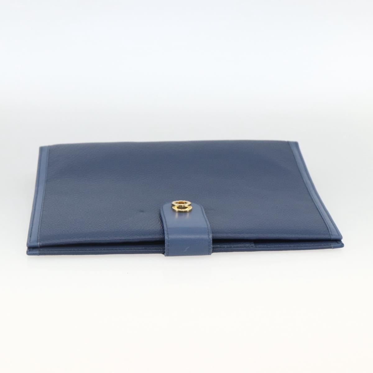 BVLGARI Day Planner Cover Leather Blue Gold Auth BA11739A