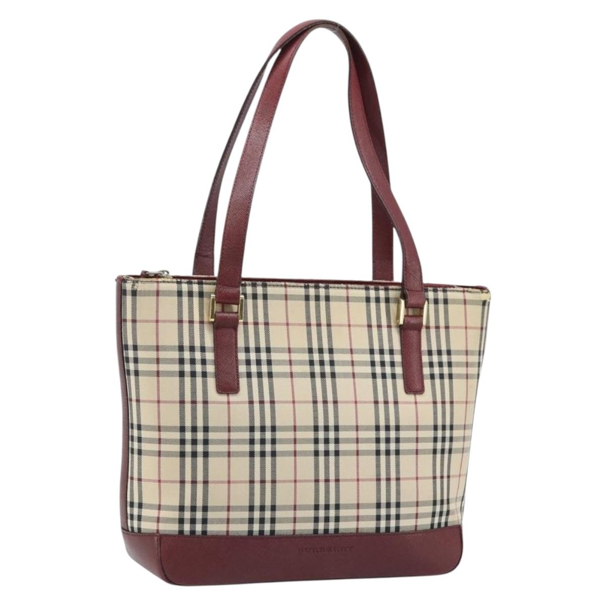 BURBERRY Nova Check Hand Bag Canvas Beige Gold Auth BA11740