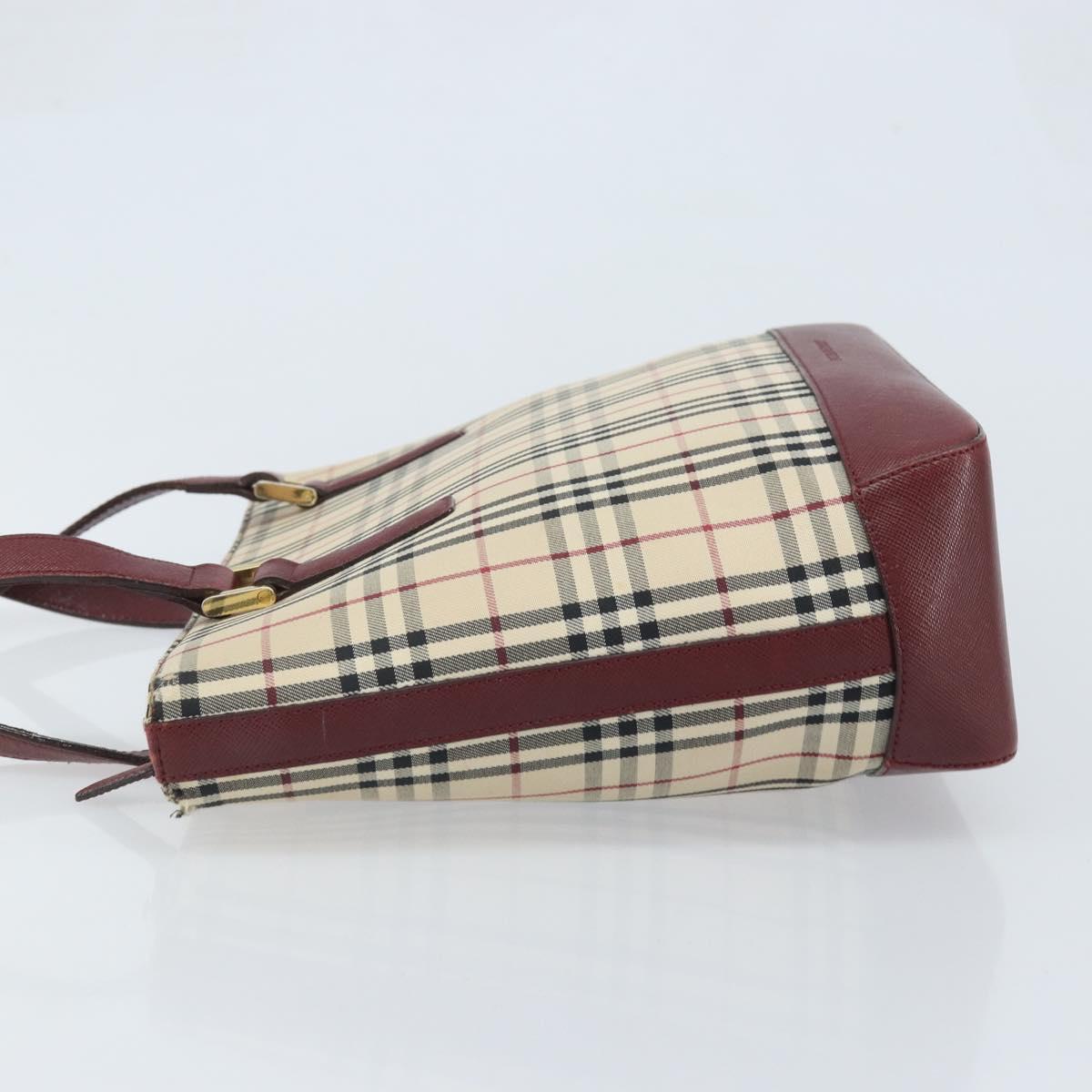 BURBERRY Nova Check Hand Bag Canvas Beige Gold Auth BA11740