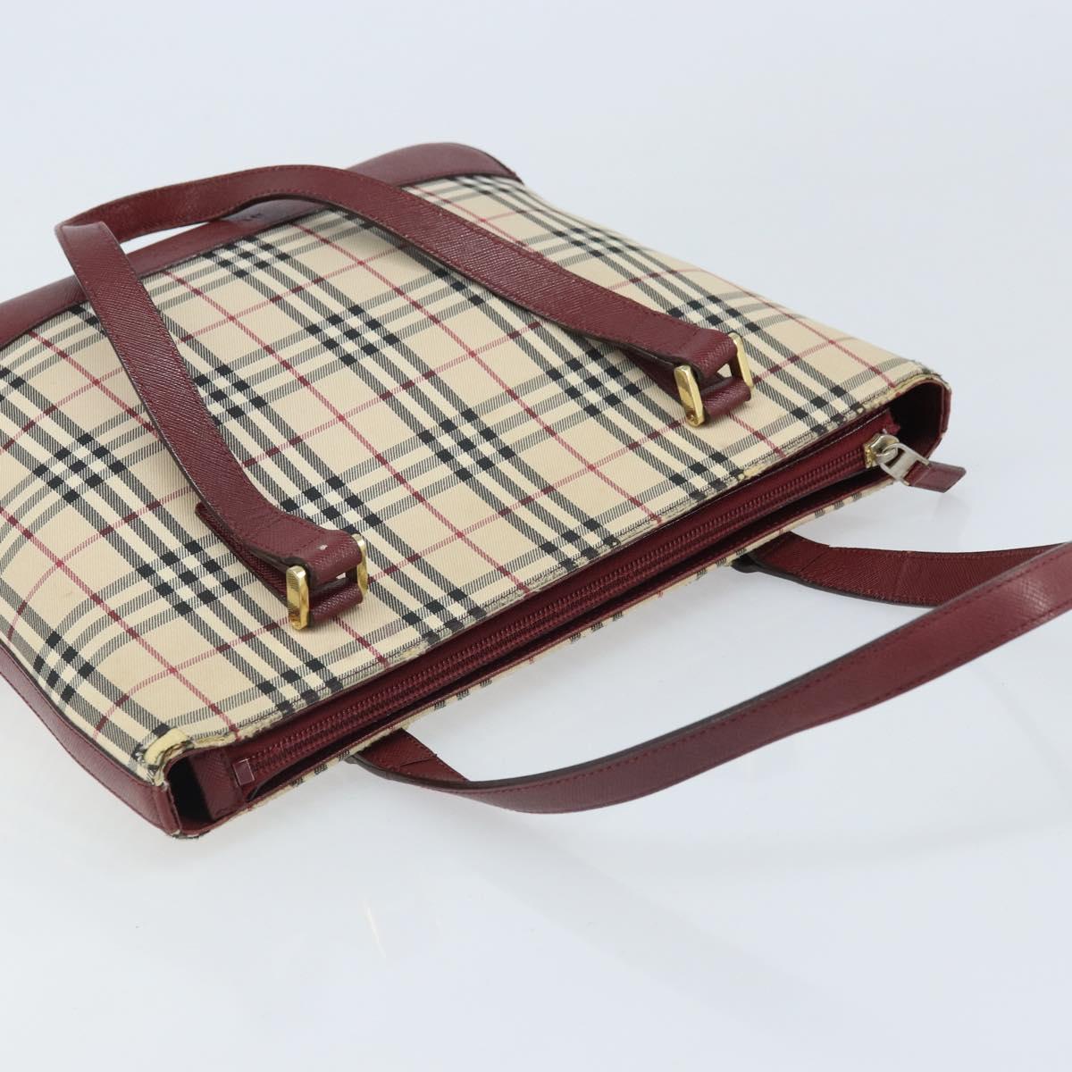 BURBERRY Nova Check Hand Bag Canvas Beige Gold Auth BA11740