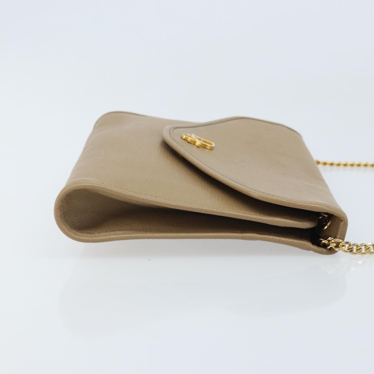 Christian Dior Chain Shoulder Bag Leather Beige Gold Auth BA11746A