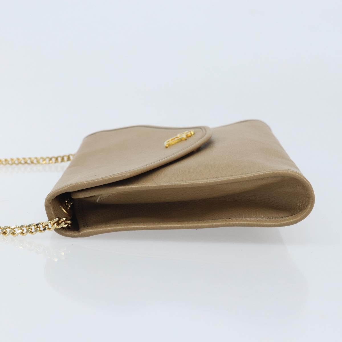 Christian Dior Chain Shoulder Bag Leather Beige Gold Auth BA11746A