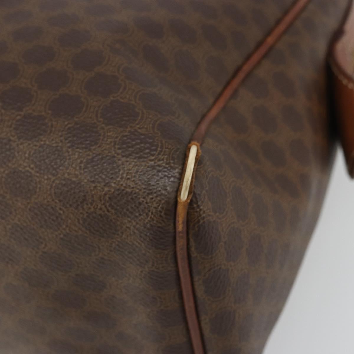 CELINE Macadam Canvas Boston Bag PVC Leather Brown Gold Auth BA11759