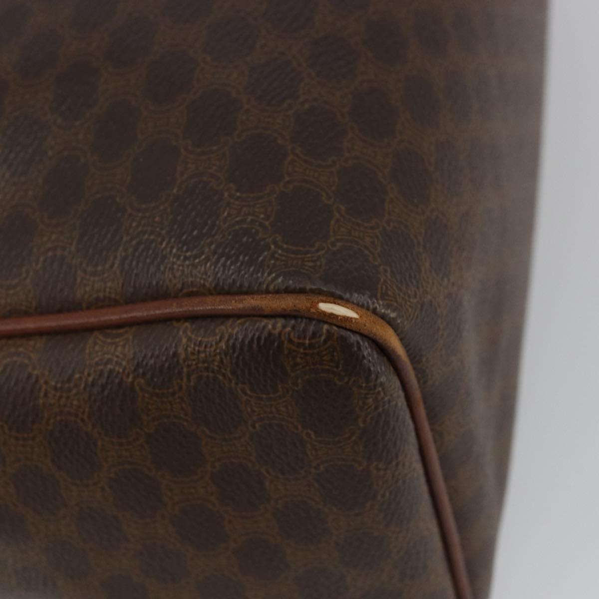 CELINE Macadam Canvas Boston Bag PVC Leather Brown Gold Auth BA11759