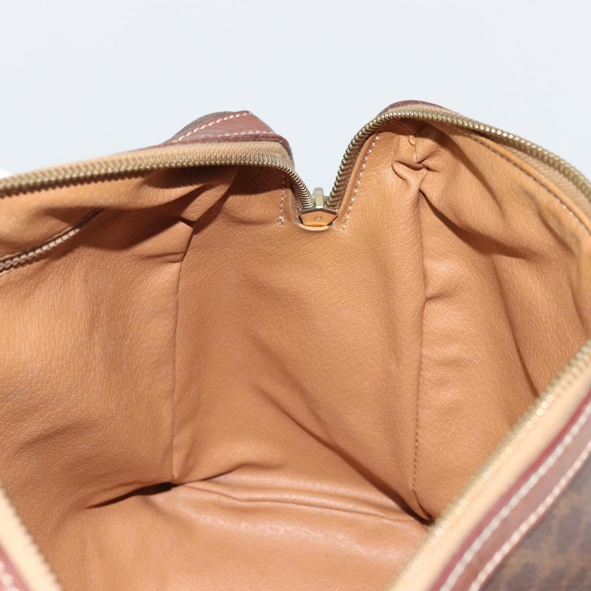 CELINE Macadam Canvas Boston Bag PVC Leather Brown Gold Auth BA11759