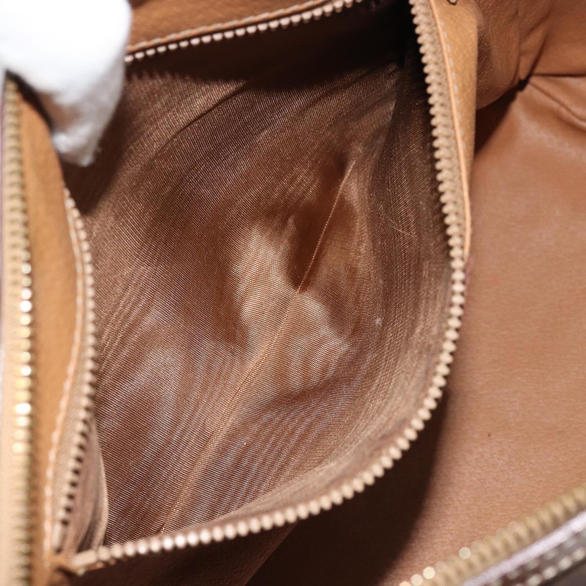 CELINE Macadam Canvas Boston Bag PVC Leather Brown Gold Auth BA11759