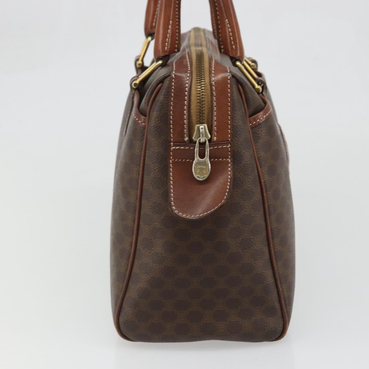 CELINE Macadam Canvas Boston Bag PVC Leather Brown Gold Auth BA11759