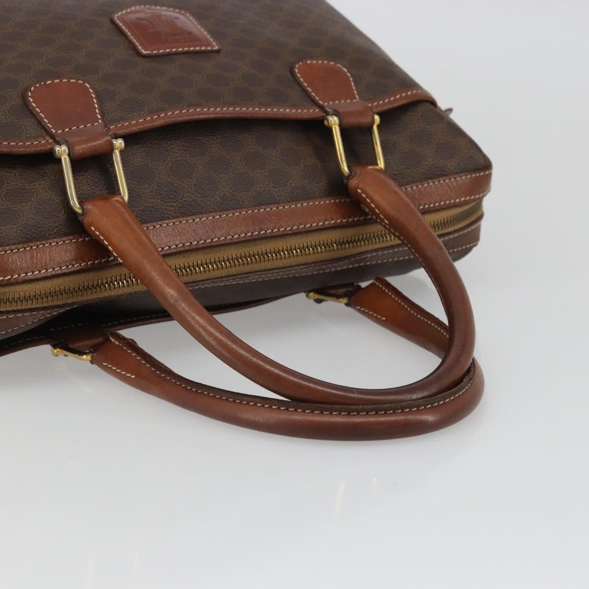 CELINE Macadam Canvas Boston Bag PVC Leather Brown Gold Auth BA11759